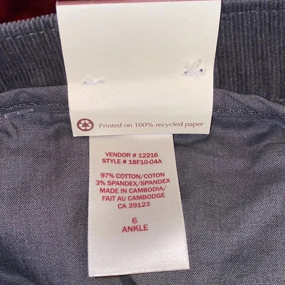 Northern Reflections Grey corduroy Essential Stretch pants Sz 6 - Picture 6 of 10